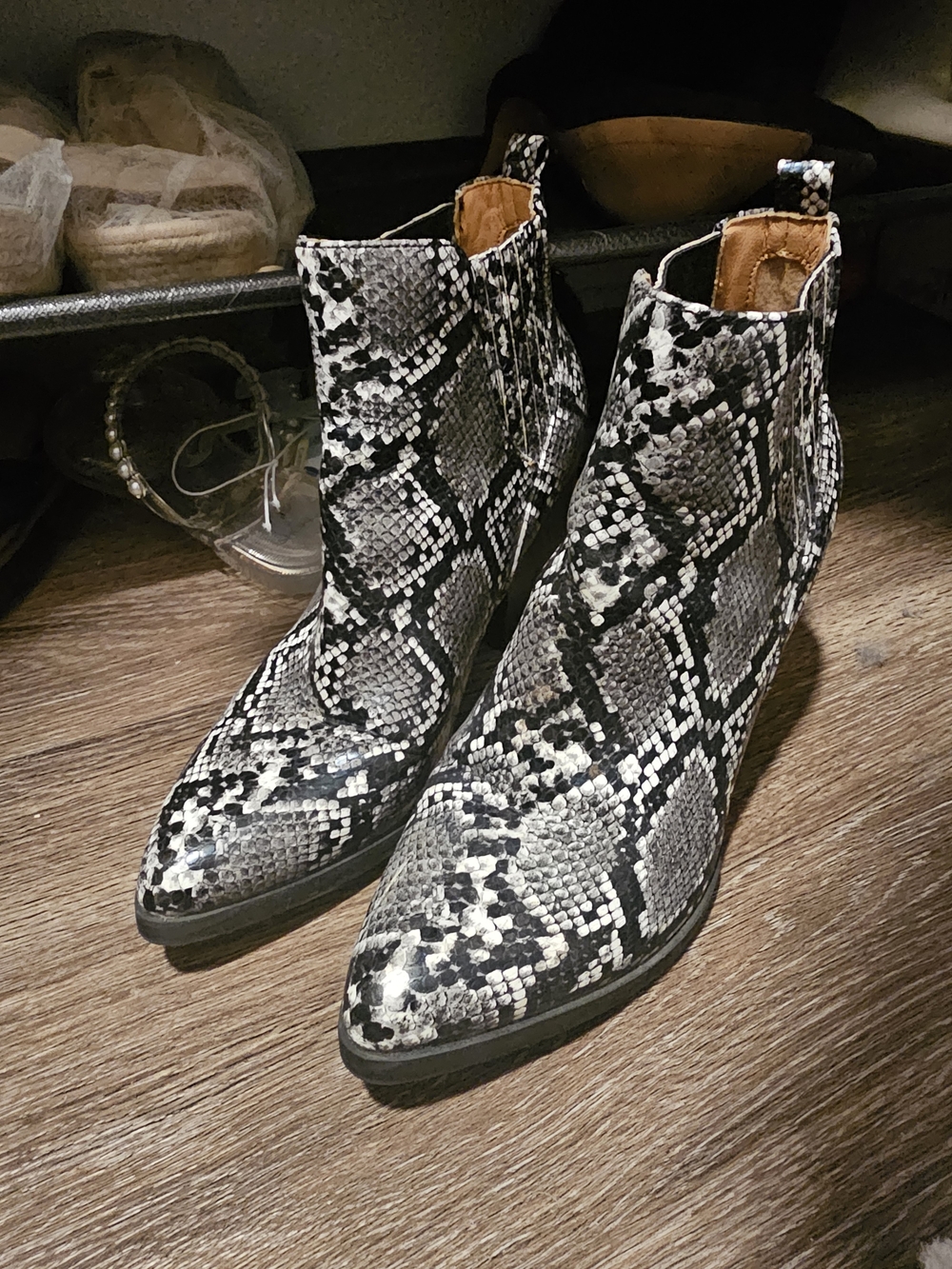 Indigo Snake-Print Pointed Ankle Boots - Black & Gray